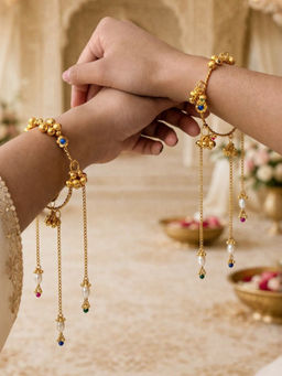 Yellow Chimes - Pearl Handcrafted Ghungroo Hanging Chains Bangles (Pack of 2)