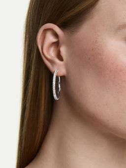 SWAROVSKI - Dextera Round Cut White Rhodium Plated Hoop Earrings