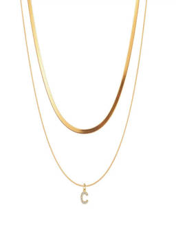 AQUASTREET - Initial Letter C Zircon 18K Gold Plated Anti-Tarnish Layered Necklace