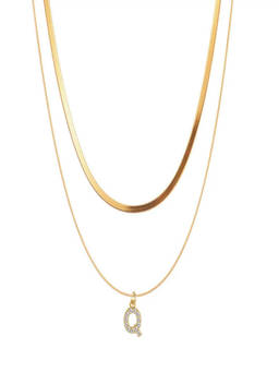 AQUASTREET - Initial Letter Q Zircon 18K Gold Plated Anti-Tarnish Layered Necklace
