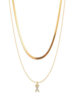 AQUASTREET - Initial Letter X Zircon 18K Gold Plated Anti-Tarnish Layered Necklace