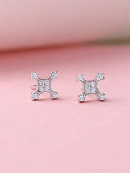 Ornate Jewels - 925 Silver White Cz Cluster Square Stud Earrings