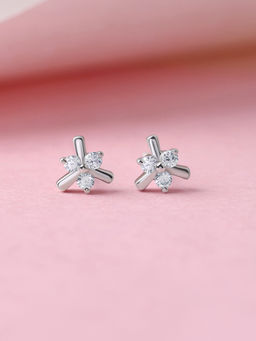 Ornate Jewels - 925 Silver White Cz Dainty Flower Stud Earrings
