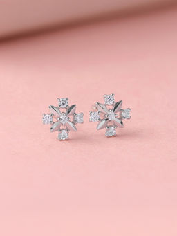 Ornate Jewels - 925 Silver White Cz Classic Flower Cluster Stud Earrings
