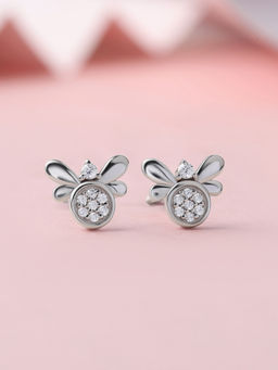 Ornate Jewels - 925 Silver White Cz Floral Sparkle Everyday Stud Earrings