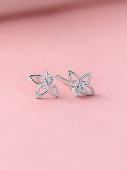 Ornate Jewels - 925 Silver White Cz Floral Cluster Stud Earrings