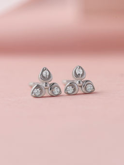 Ornate Jewels - 925 Silver White Cz Three-Leaf Clover Stud Earrings