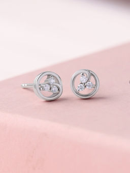 Ornate Jewels - 925 Silver White Cz Circular Swirl Cluster Stud Earrings