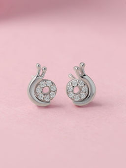 Ornate Jewels - 925 Silver White Cz Cute Snail Cluster Stud Earrings