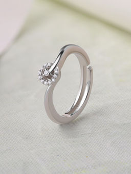 Ornate Jewels - 925 Silver Rhodium Plated White Cz Halo Adjustable Party Wear Ring