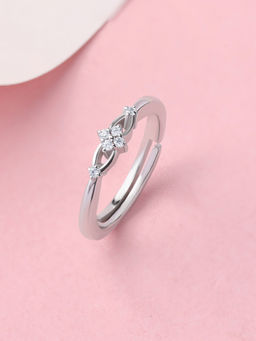 Ornate Jewels - 925 Silver White Cz Floral Cluster Adjustable Party Wear Ring