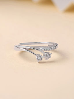 Ornate Jewels - 925 Silver White Cz Twin Flower Bud Adjustable Ring