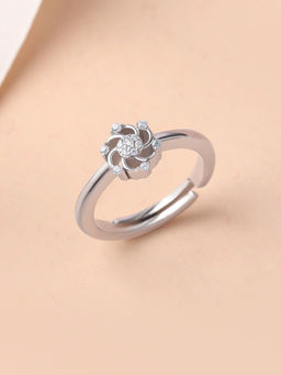Ornate Jewels - 925 Silver White Cz Floral Cluster Adjustable Ring
