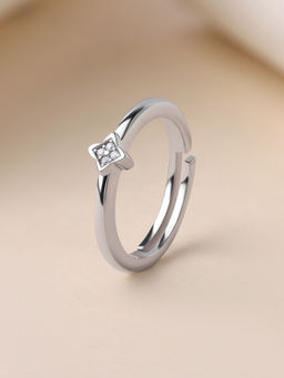 Ornate Jewels - 925 Silver White Cz Rhombus Finger Adjustable Ring