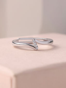 Ornate Jewels - 925 Silver White Cz S-Shape Wave Adjustable Ring
