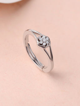 Ornate Jewels - 925 Silver White Cz Floral Cluster Adjustable Ring