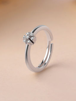 Ornate Jewels - 925 Silver White Cz Snowflake Inspired Adjustable Ring
