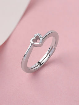 Ornate Jewels - 925 Silver White Cz Delicate Heart Adjustable Ring
