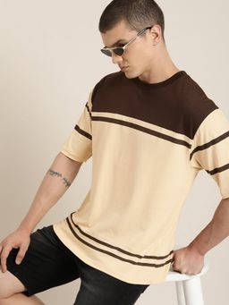 DILLINGER - Cream & Brown Color Blocked Oversized T-Shirt