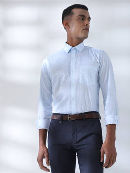 Turtle - Men Cotton Slim Fit Polka Dots Light Blue Formal Shirt