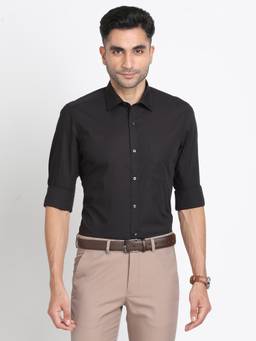 Turtle - Men Cotton Slim Fit Solid Black Formal Shirt