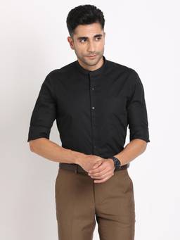 Turtle - Men Cotton Slim Fit Solid Black Formal Shirt