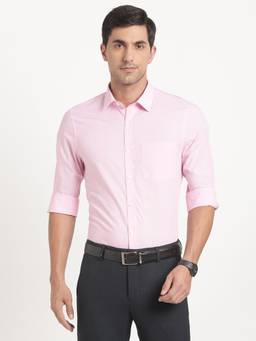 Turtle - Men Cotton Slim Fit Solid Light Pink Formal Shirt