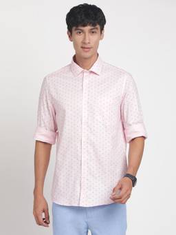 Turtle - Men Cotton Slim Fit Printed Pink Formal Shirt