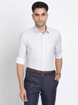 Turtle - Men Cotton Slim Fit Printed Grey Formal Shirt