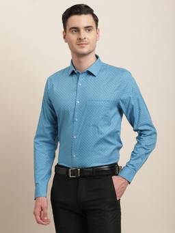 Turtle - Men Cotton Slim Fit Printed Blue Formal Shirt