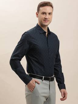 Turtle - Men Cotton Slim Fit Printed Blue Formal Shirt