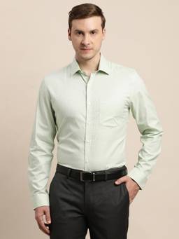 Turtle - Men Cotton Slim Fit Dobby Print Light Green Formal Shirt