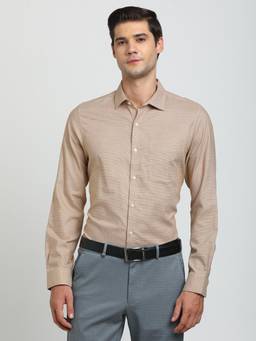 Turtle - Men Cotton Slim Fit Self Design Brown Formal Shirt