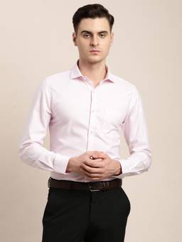 Turtle - Men Cotton Slim Fit Self Design Light Pink Formal Shirt