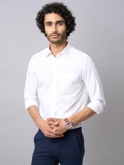 Turtle - Men Cotton Slim Fit Solid White Formal Shirt