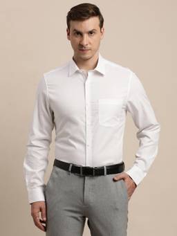 Turtle - Men Cotton Slim Fit Self Design White Formal Shirt