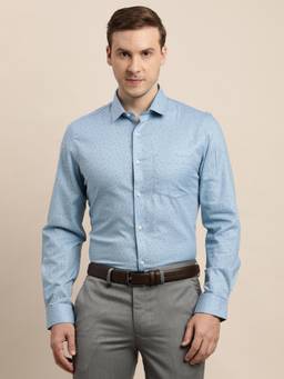 Turtle - Men Cotton Slim Fit Printed Blue Formal Shirt