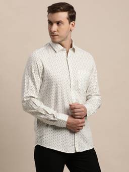 Turtle - Men Cotton Slim Fit Printed Beige Formal Shirt