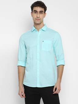 Turtle - Men Cotton Slim Fit Solid Sky Blue Casual Shirt