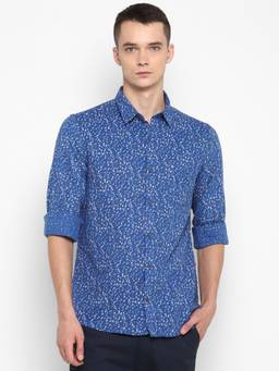 Turtle - Men Khadi Slim Fit Printed Blue Casual Shirt