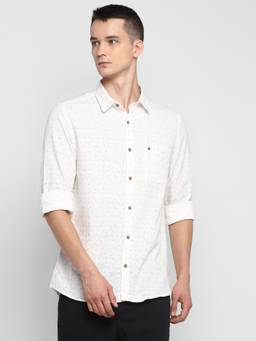 Turtle - Men Khadi Slim Fit Printed Off White Casual Shirt