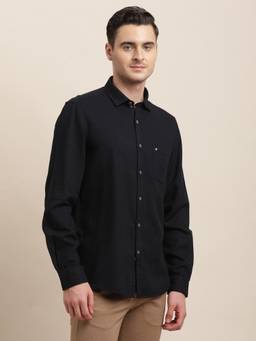 Turtle - Men Cotton Indigo Slim Fit Self Design Navy Casual Shirt