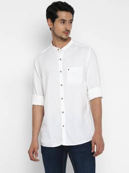 Turtle - Men Cotton Lyocell Slim Fit Solid White Casual Shirt