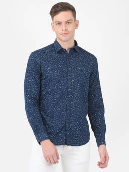 Turtle - Men Cotton Indigo Slim Fit Printed Blue Casual Shirt