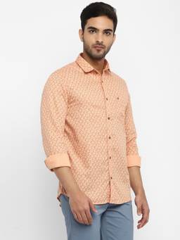 Turtle - Men Cotton Slim Fit Printed Light Pink Casual Shirt