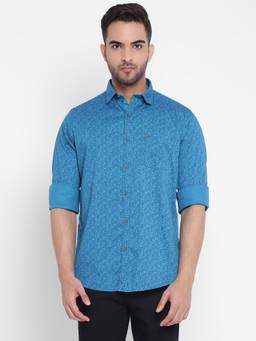 Turtle - Men Cotton Regular Fit Printed Blue Casual Shirt