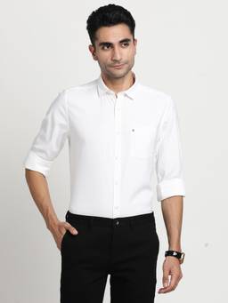 Turtle - Men Poly Cotton Stretch Slim Fit Solid White Casual Shirt