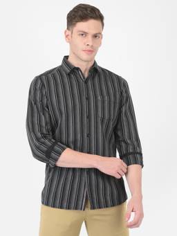 Turtle - Men Cotton Melange Regular Fit Stripes Grey Casual Shirt