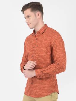 Turtle - Men Cotton Regular Fit Printed Orange Casual Shirt