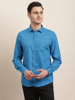 Turtle - Men Cotton Regular Fit Printed Blue Casual Shirt